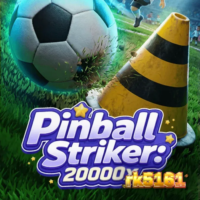 Tampilan layar permainan Pinball Striker 20,000x dengan tema stadion sepak bola neon.